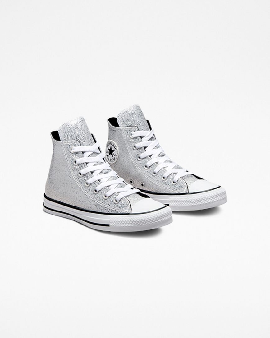 Tenisi Inalti Fete Converse Chuck Taylor All Star Glitter Argintii Gri Negrii | RO FCTEO563